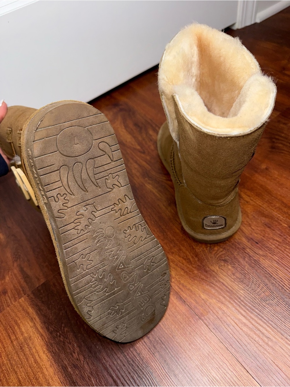 BearPaw Women's Suede Shearling Mid-Calf Boots - Chestnut Brown - Picture 5 of 6